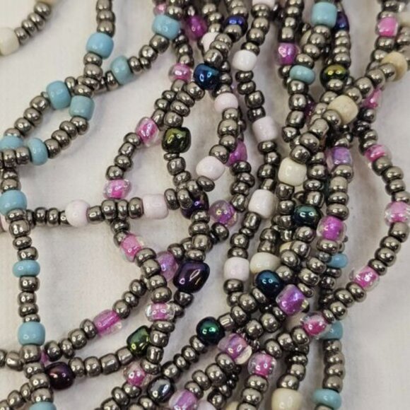 Necklace Costume Women Jewelry Multi Layered Gray Soft Colors Beaded - Picture 5 of 9